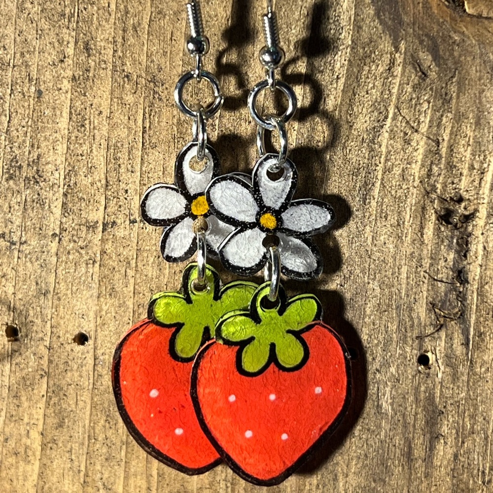 Flowering Strawberry Dangle Earrings